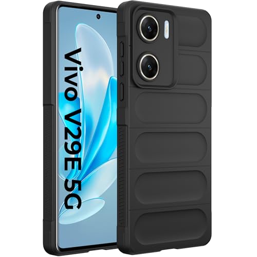 Image of A rtistque Back Cover Case for Vivo V29e 5G | with Inner Fabric | Stylish AirBag Case | Liquid Stripe Silicone | Camera Protection | Anti Slip Grip | Vivo V29e Back Cover - Black