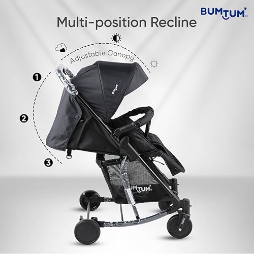 Image of BUMTUM Baby Stroller /Pram for 6 to 36 Months, Adjustable backrest, 360 Swivel Wheel, Large Storage Basket, Reversible Handlebar for New Born, Toddler & Kids(Black)