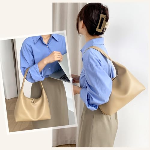Image of Leather Hobo Bag Small Shoulder Purses for Women Slouchy Tote Handbag Vegan Leather Crescent Bag