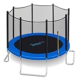 SereneLife 8FT Trampoline Outdoor – Heavy-Duty Backyard Trampoline for Kids and Adults with Wide Jumping Surface, Stable L-Shaped Legs, Safety Net, ASTM Approved, Supports 264 lbs., 96 x 94 IN