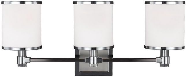 Sea Gull Lighting VS23303SN/CH Prospect Park - 3 Light Period Uptown Bath Vanity Approved for Damp Locations in Period Uptown Style - 23 Inches Wide by 9.75 Inches High