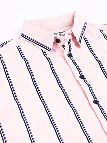 Image of Dennis Lingo Men's Pink Slim Fit Cotton Casual Shirt