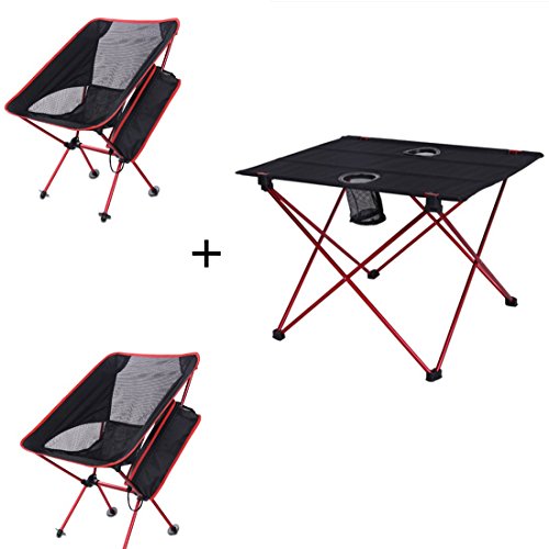 SZBTF Juego de mesa plegable de aluminio para picnic y silla de exterior, ultraligera, para barbacoa, camping, mesa y silla, Table + small Red chair, medium