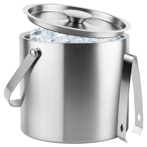 ChefBee 4L Double-Wall Stainless Steel Ice Bucket with Lid & Tongs