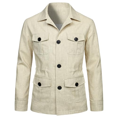 Men's Safari Jacket Casual Button up Safari Coat Outwear