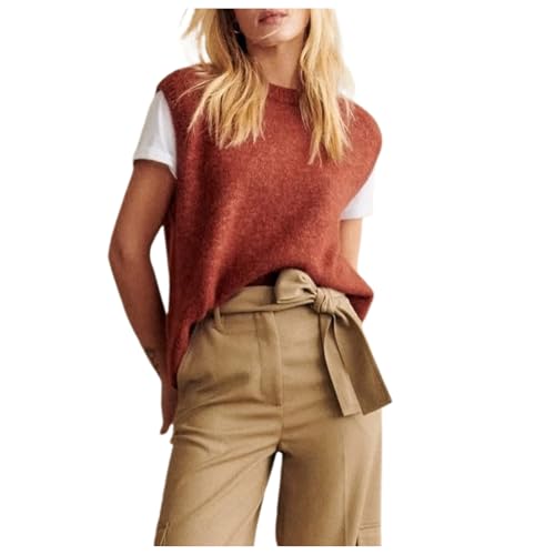 Image of Miqil Women Comfy Sweater Vest Casual Sleeveless Ribbed Knit Vest Trendy Crew Neck Knitted Pullover Tank Top Streetwear