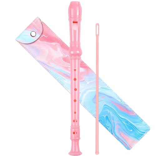 Soprano Recorder for Kids Beginners, German Fingering, C Key, 3 Piece with Cleaning Rod, Bag, Fingering Chart (Pink)…