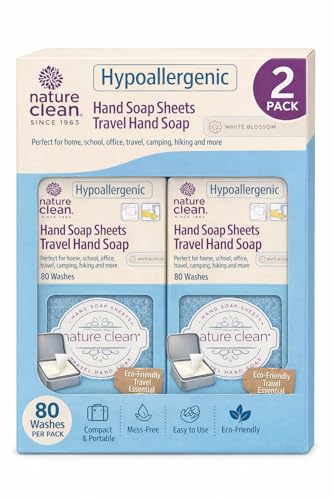 Image of Nature Clean Travel Hand Soap Sheets - Non-Toxic, Hypoallergenic, Completely Dissolvable, Ideal for Home | School | Traveling Essentials | Camping Essentials - 2 packs of 80 Sheets