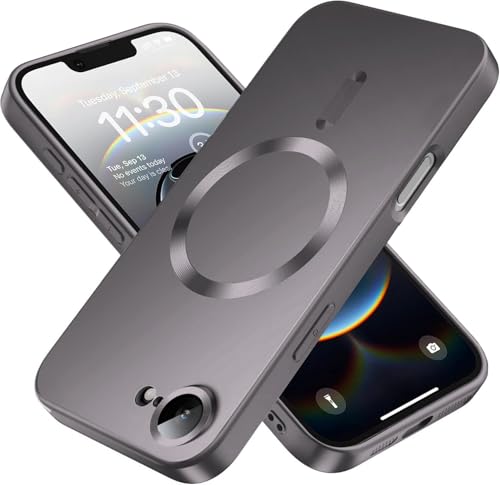Image of DIZORO Magnetic Case for iPhone 17e / iPhone 16e Case [Compatible with MagSafe][Built-in Camera Lens Protector] Slim Soft Silicone Bumper Shockproof Metallic Luster Back Cover Phone Case (Space Grey)