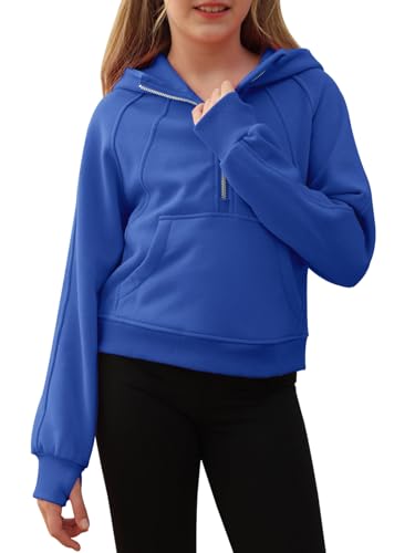 Girls Half Ziper Collar Cropped Hoodies Long Sleeve Fleece Zip Up Pullover Sweatshirts2