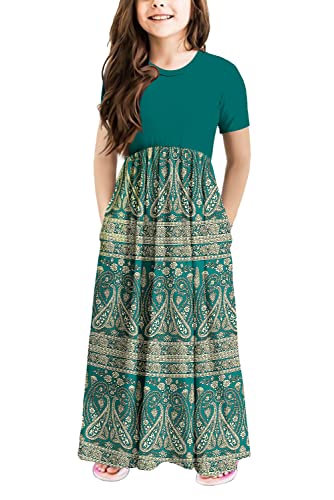 Storeofbaby Dresses For Girls Flowy Short Sleeve Patchwork Maxi With Pocket, 8-9 Years #TOP9