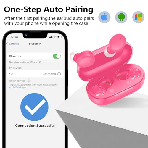 Kurdene K2 Wireless Earbuds Bluetooth 5.3 - Light-Weight Deep Bass Headphones, Hot Pink - 4