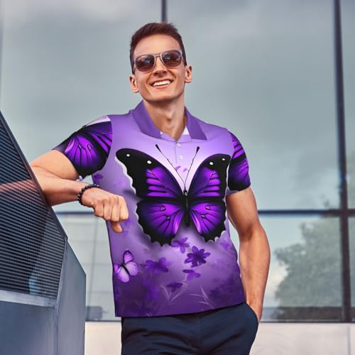 Polo décontracté imprimé papillons violet parfait pour l'été - 6