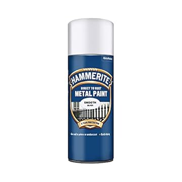 Hammerite Spray Paint for Metal. Direct to Rust Exterior Silver Metal Paint, Smooth Finish. Corrosion Resistant Silver Gloss Paint and Rust Remover, 8 Year Protection - 400ml Aerosol 0.5 SqM Coverage​