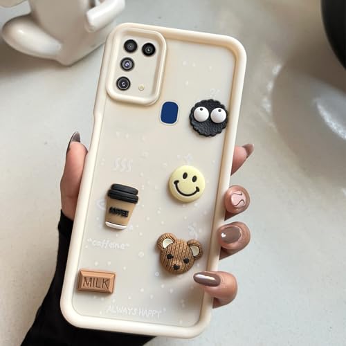 Image of COLORflow Back Cover Compatible with Samsung Galaxy M31 / F41 / M31 Prime | Cute Fun Cartoon 3D Ball Coffee Silicone Case (White) | Designer Camera and Body Protected Back Cover