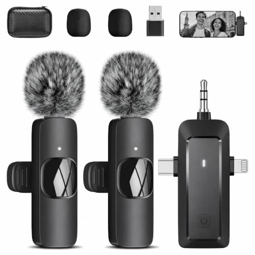 Wireless Microphone for Android Phone/iPhone/Laptop, Lavalier Microphone for Video Recording, PC, Live Broadcast.