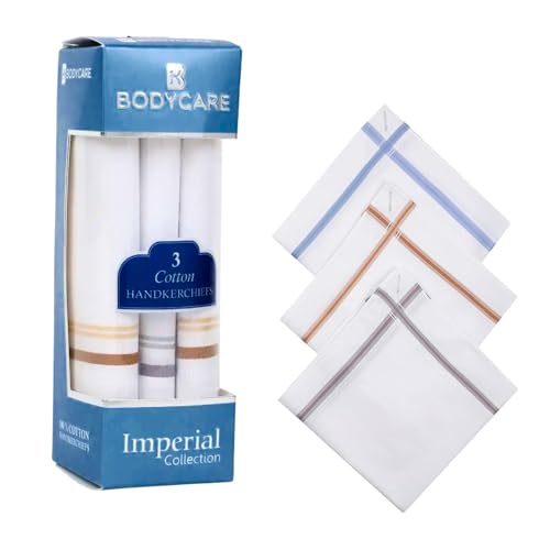 Image of BODYCARE Premium Cotton Handkerchief for Men (Set of 3) with Box | 100% Soft Cotton Hanky | Stylish Rumal for Boys & Men | Daily & Formal Use