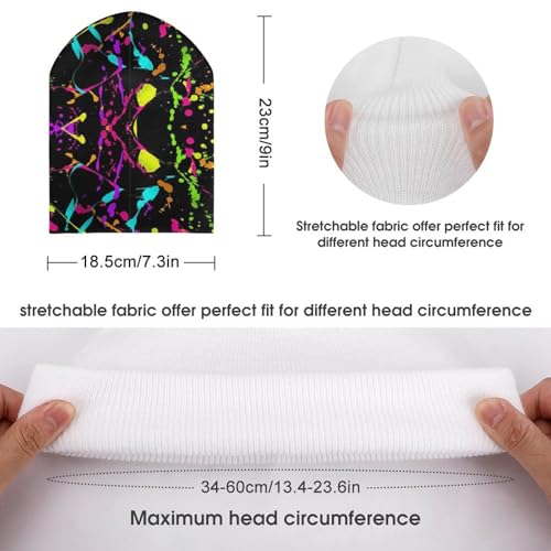 Glow in Dark Splatter Neon 2 Kids Beanie Hat for for Girls Boys Children Cap Winter Knitted Chemo Cancer Headwear Accessories Gifts Decoration2