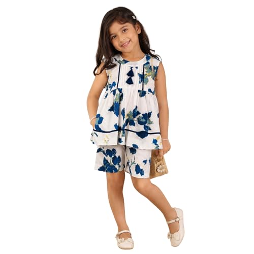Image of superminis Girl's Top and Shorts |Coordinated Outfit| Sleevless Floral Print Top and Shorts Set| Summer Casual Outfit For Kids| 2-Piece Dress For Girls
