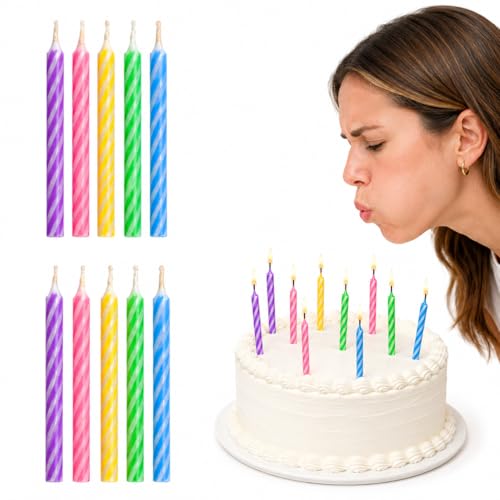 Magic Relighting Birthday Candles Trick Candles Relight After Blow Out Party Decorations Gag Gift 10 Pack (Multicolor)