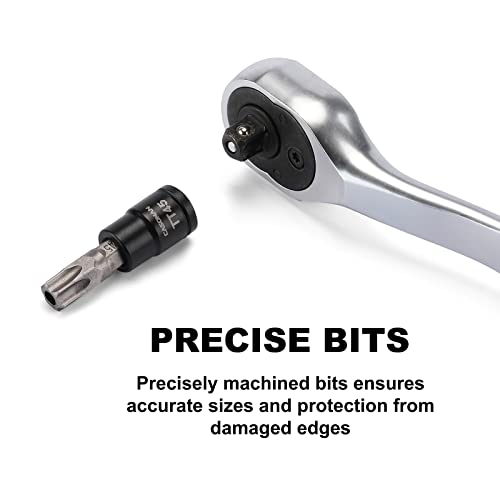 Casoman 1/4" Drive Hex Bit Socket Set, 9-Piece Security Star Bits, Allen Bit Socket Kit, Tt10-Tt50,Cr-V&S2 Steel, Includes Storage Rail #TOP5