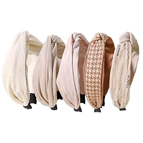 Headbands for Women and Girls, 5 Pcs Cute Milk Hair Accessories Cross Knotted Headbands, Fashion Fabric Hair Hoops for Women, Head Wrap for Girls, Non-Slip Hairbands