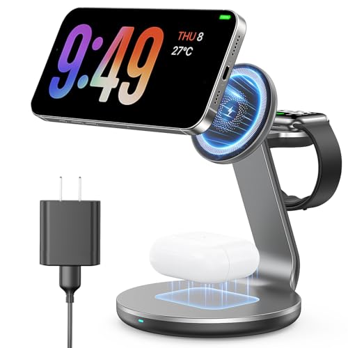 HERRBOLPRO 3 in 1 Charging Station for Apple Compatible with Magsafe Charger Stand for iPhone 17 16 15 14 13 12 Wireless Charging Station for AirPods Wireless Charger for iWatch Series