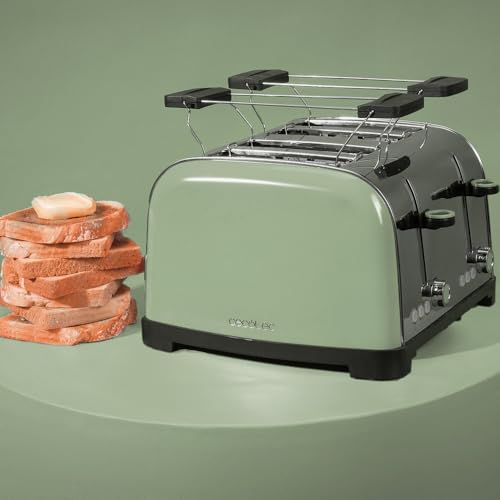 Cecotec Tostapane verticale Toastin' time 1700 Double Green, 1700W, Doppia fessura corta e larga 3,8 cm, Barre superiori, Acciaio Inoss, Spegnimento e Pop-up Automatico, Raccogli-briciole - Immagine 4