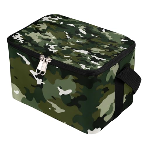 Lunch Bags for Women Men 9 Cans,Camouflage Texture Hot & Cold Food Delivery Bag Insulated Grocery Bag Insulated Lunch Box Fashion Camo Green Cooler Bag for Office Work Picnic Beach