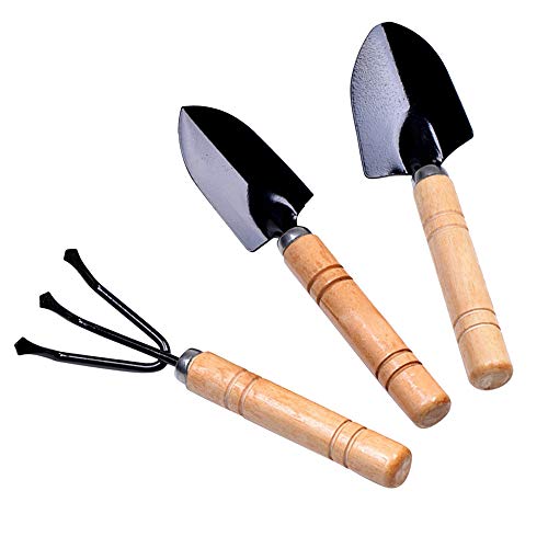 3Pcs Gardening Tools Rake Shovel Spade with Wood Non-Slip Handle for Dig Soil Loosening Planting