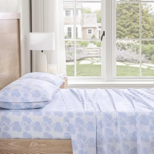 Image of Stone Cottage - Sheet Set, Crisp & Breathable Percale Cotton Bedding with Matching Pillowcases, 200-Thread Count, Deep Pocket, Vintage Inspired Home Essentials (Fairfield Blue, King)