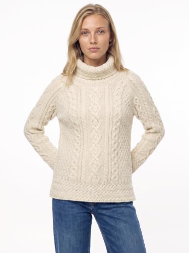 Image of Carraig Donn - Ladies - 100% Soft Merino Wool - Cable Knit Sweeter Vented Roll Neck Irish Jumper