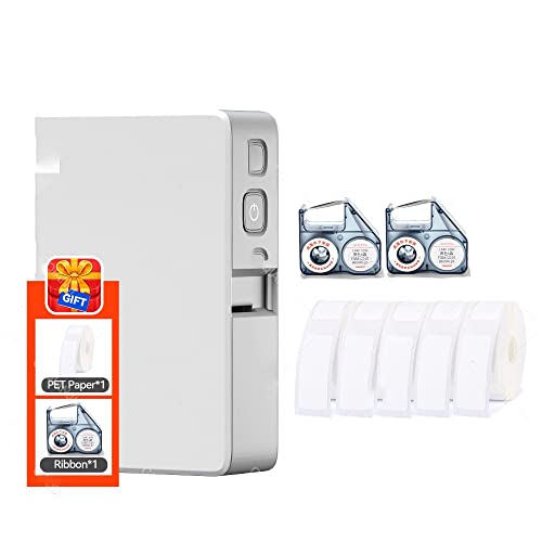 Image of Mini Portable Label Printer Thermal Transfer Pocket Printer with Black Ribbon(5White 2Ribbon)