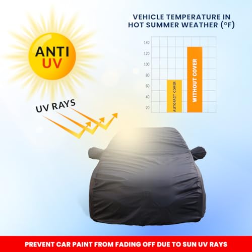 Image of Autofact Waterproof Car Body Cover Compatible with Mahindra Xuv 700 (2022) with Mirror Pockets, 4 x 4 American Matty, Long Lasting Strong Durable Material, Grey Color
