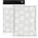 JarThenaAMCS 100Pcs Winter Poly Mailer 10 x 13 Inch Grey White Snowflake Packaging Bags Christmas Self Seal Mailing Envelope Bags for Small Business Clothing