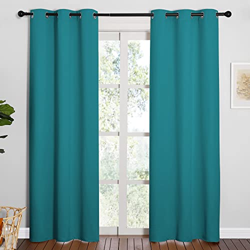 Image of NICETOWN Room Darkening Curtains 84 inch Length 2 Panels, Thermal Insulated Grommet Blackout Curtains for Modern Casual Elegant Bedroom Kids Room Theme Decoration (Peacock Teal, 2 Pieces, W42)