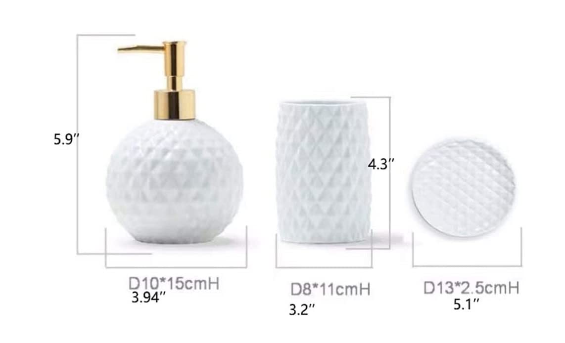Dispensador Jabón Set Juego De Accesorios De Baño De Cerámica del Norte De Europa con Taza para Cepillo De Dientes, Dispensador De Jabón, Juego De Jabonera Baño Accesorios(5PCS)