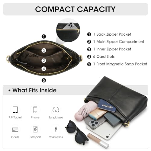 Image of Kattee Genuine Leather Crossbody Bags for Women Small Shoulder Purse Handbags with 2 Detachable Straps 6 Card Slots