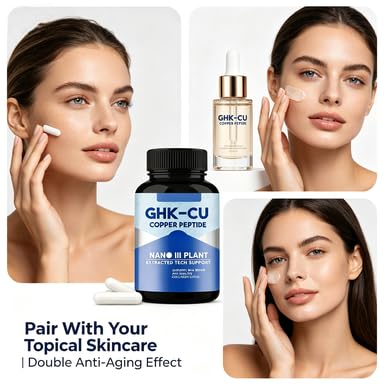 Supplément de peptide de cuivre GHK-Cu, soutient l'éclat et l'élasticité de la peau, soutient systémique le collagène, la santé des cheveux et la réparation des tissus. Végétalien