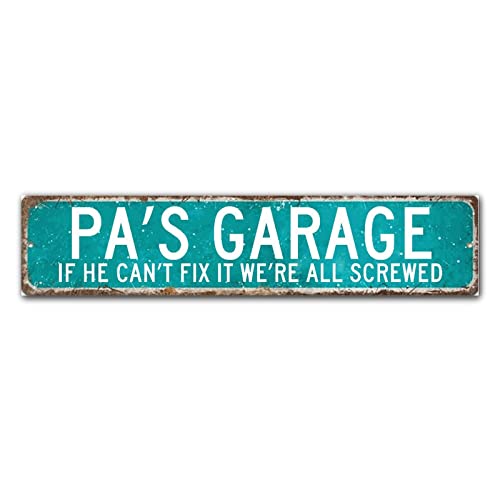 Plaque de garage en bois Pa's Garage déco murale humoristique