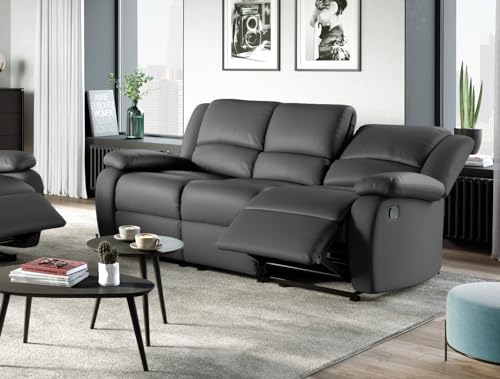 LOUNGITUDE - DETENTE - Canapé de Relaxation - Manuel - 3 Places - Inclinaison réglable - en Simili - Gris -L193cm