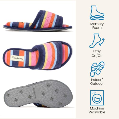 Image of Dearfoams womens Slipper Memory Foam Summer House Shoe Beatrice Terry Slide