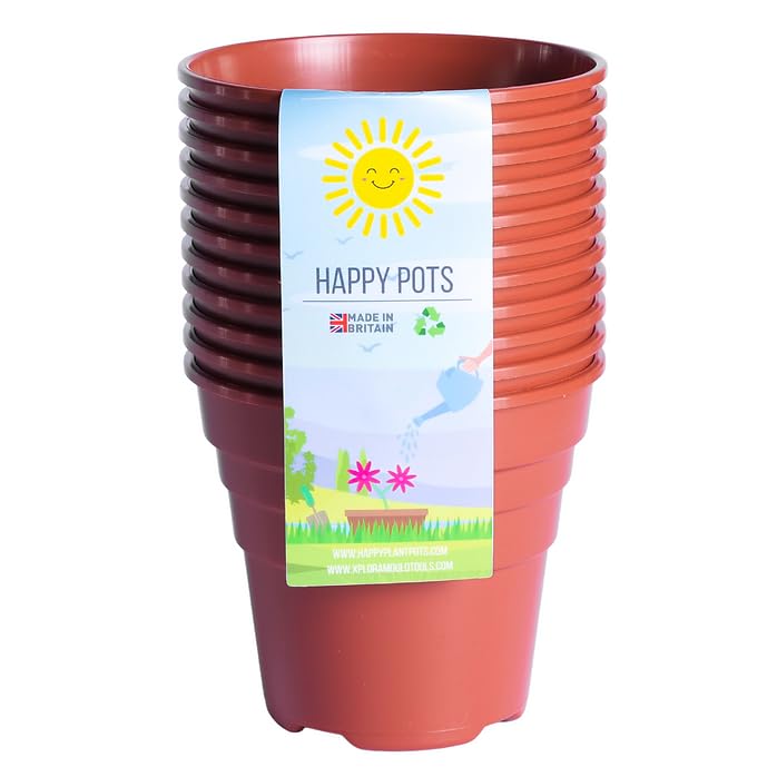 Happy Pots, 10cm Gloss Terracotta, Pack of 10 Premium Plastic Plant Pots