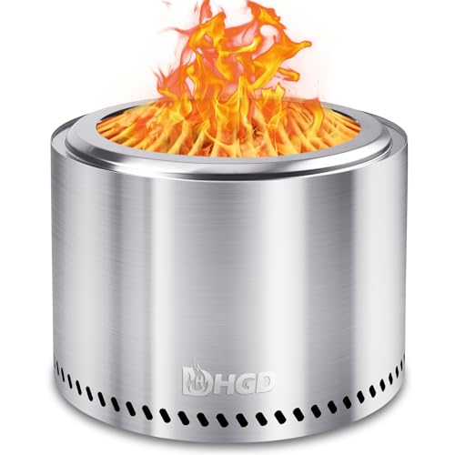 HGD 20 Inch Smokeless Fire Pit Outdoor, Stainless Steel Wood Burning Firepit with Secondary Combustion, Backyard Patio Stove for Garden BBQ & Bonfire