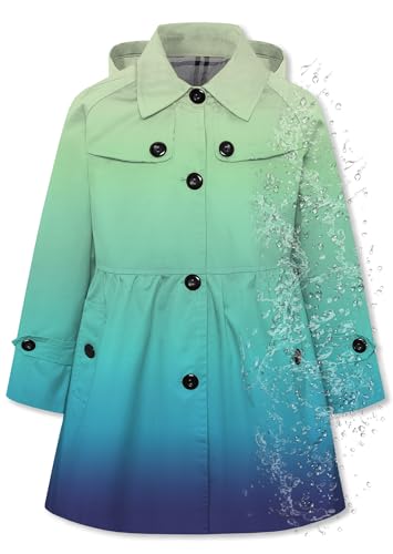 Image of Betusline Girls Rain Jackets Lightweight Waterproof Hooded Trench Coat Windbreaker Raincoats for Girls,Gradient Deep Blue Blue,7-8 Years = Tag 140