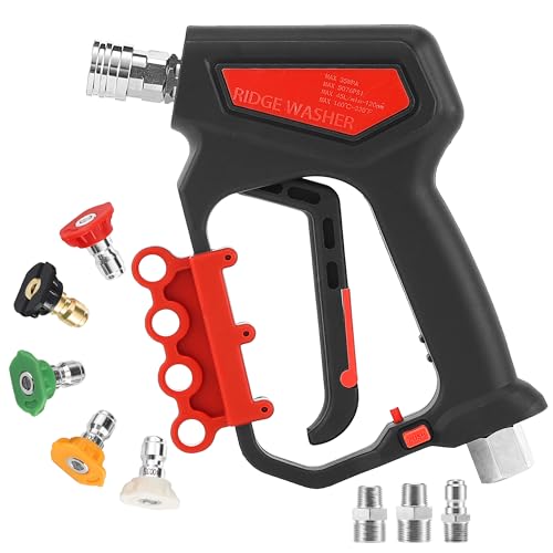 Image of RIDGE WASHER Pressure Washer Gun 5000 PSI with Nozzle Bracket | 12 GPM, Tigger Gun with 1 /4 inch Quick Connector, 360 Swivel 3 /8 inch NPT Thread, M22-14mm & M22-15mm Fitting