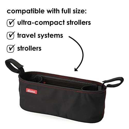 Image of Diono Buggy Buddy Universal Stroller Organizer with Cup Holders, Secure Attachment, Zippered Pockets, Safe & Secure, Black