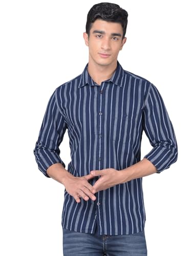 Image of Crimsoune Club Men's Navy Blue Striped Shirt