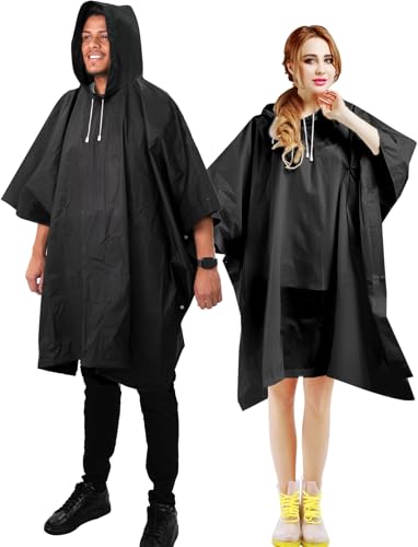 ANYOO Regenponcho Wasserdicht Regenjacke 2 Stück für Herren Damen, Leicht Regencape Regenschutz Wiederverwendbarer mit Kapuze für Festivals, Camping, Wandern, Reisen, Schwarz, Einheitsgröße ANYOO Regenponcho Wasserdicht Regenjacke 2 Stück für Herren Damen, Leicht Regencape Regenschutz Wiederverwendbarer mit Kapuze für Festivals, Camping, Wandern, Reisen, Schwarz, Einheitsgröße