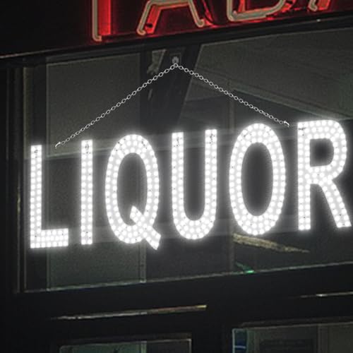 LED LIQUOR Sign for Business,30"x10" Beer Wine Grocery Shop Stores Sign with Remote Control & Hanging Installation Bright Led for Window Wall Door